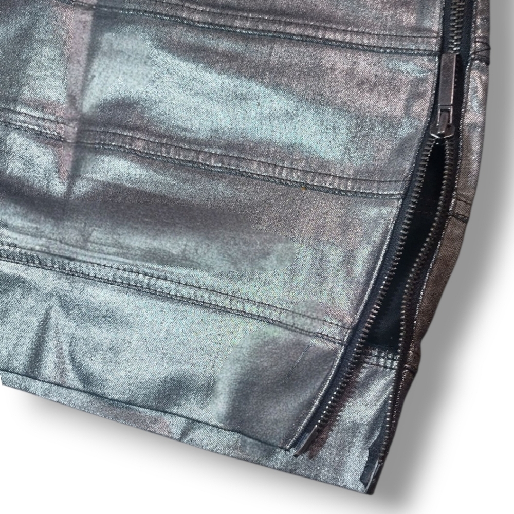 Armani Exchange Silver Mini Skirt |Size 0 | Full Side Zip | EUC - Picture 7 of 10